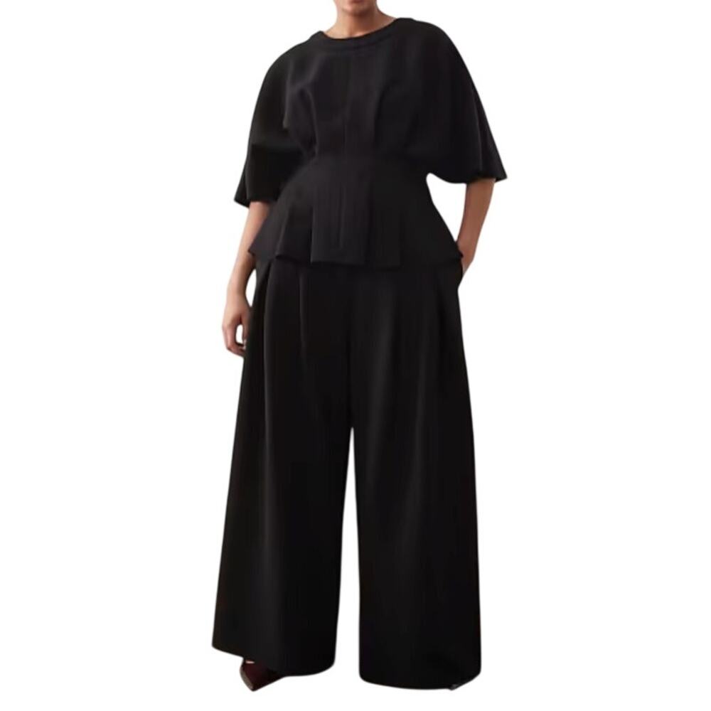 ARRANGE Curve Black Pleated Wide Leg Pants Flutter Top Set Size 20 NEW Tags